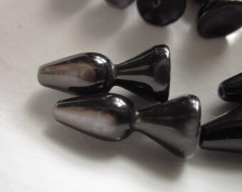 13 Dark Brown Mother-of-Pearl Beads, Half-Drilled, 18mm x 8mm, Very Shiny Beads