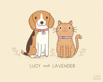 Custom Pet Portrait Illustration, Digital Print 8x10 or A4, Gift Idea, Dog, Cat