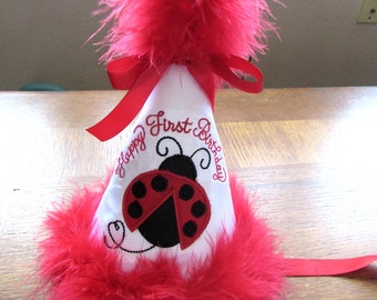 Personalized Girls Toddler Happy First Birthday LadyBug Lady Bug Party hat