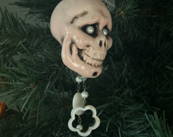 Skull Ornament, Sugar Skull Ornament, Skull Art Ornament, Skull Sun Catcher, Pastel Goth Ornament