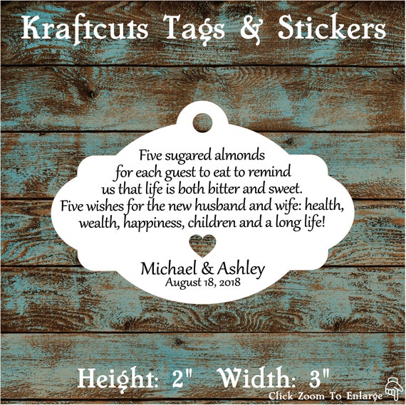 Favor Tags, Jordan Almond Favor Tags, Sugared Almond Favor Tags, Italian Wedding Favor Tags with Heart Cut Out #689 - Quantity: 30 Tags