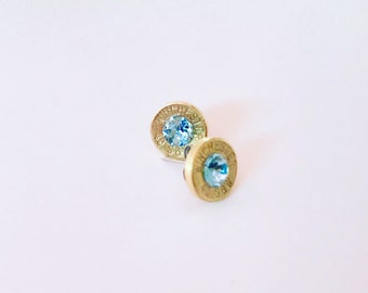 Aquamarine Swarovski Crystal in a .40 bullet earrings