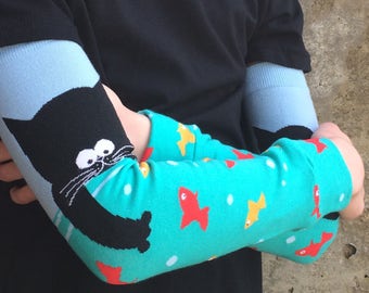 Kitty Fishing Leg or Arm Warmers for Boys and Girls - Baby, Toddler Legs - Kid, Tween Legs or Arms - Fun Cat Birthday or Baby Shower Gift