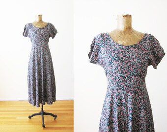 90s maxi dress - 90s floral dress - floral maxi dress - soft grunge 90s dress - black floral sundress - 90s rayon dress - long 90s dress S