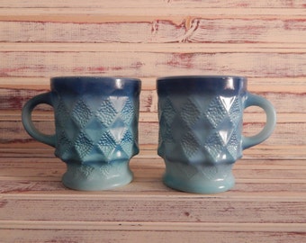 Fire King Kimberly Mugs - set of 2 - Blue
