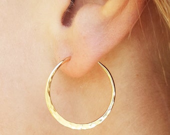 Gold Hoop Earrings, Gold Filled Hoops, Minimalist Hoop Earrings, Gold Hammered Hoops, Gold Earrings, Gold Filled Earrings