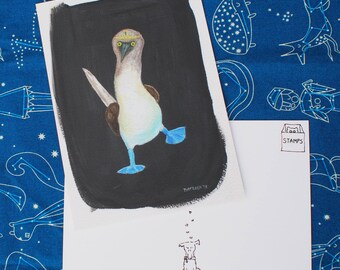 Blue Footed Booby Acrylic Painting Print Postcard