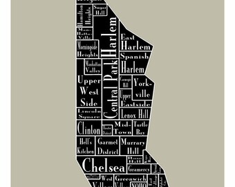 new york city map manhattan neighborhood map new york black print poster