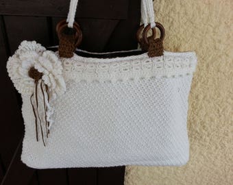 Hand crocheted white cotton bag