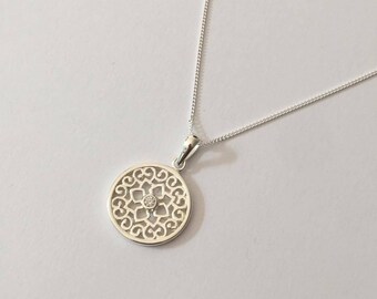 Sterling Silver necklace with Mandala design charm