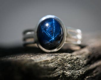 Star Sapphire Ring Size 8-9.5 - Blue Star Sapphire Ring - Blue Sapphire Rings - September Birthstone - Blue Star Sapphire Rings Size 8-9.5