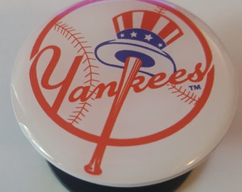 New York Yankees White Logo Expanding Phone Stand with 3D Bubble Logo - Includes Assembled 3D Decal, Expanding Stand and Phone Adhesive