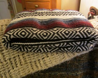 Vintage 1970's Fringe Beach Blanket/Mexican Cotton Blend Blanket/Mexico 1970's Throw/Blanket