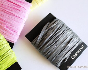 Charcoal Gray Raffia Ribbon - 30/100 yards - 1/4 inch wide