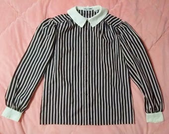 Vintage 70s Striped Button Up Shirt Blouse, Vintage Striped Shirt Blouse, Vintage Striped Collared Shirt, 70s Vintage Blouse
