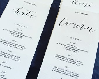 Handwritten calligraphy names on your wedding menu