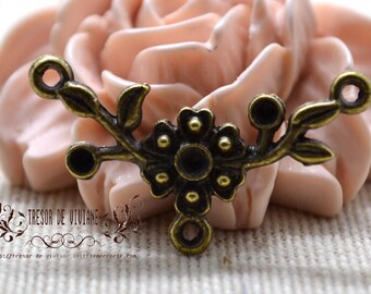 Set of 8 QZW058 connector, flowers, charms, manual, Bronze