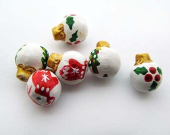 20 Tiny Christmas Ornament Beads - holly, mittens, tree - peruvian, ceramic, holiday, Xmas - CB845