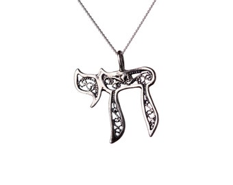 Chai Pendant Sterling Silver Filigree Pendant Necklace Handmade Free UK delivery Gift box and Gift bag included