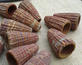 Dusty Brown and Sand - Rustic Carved Cones - hand carved rustic patterned cone pendants boho chic polymer clay (ready to ship)