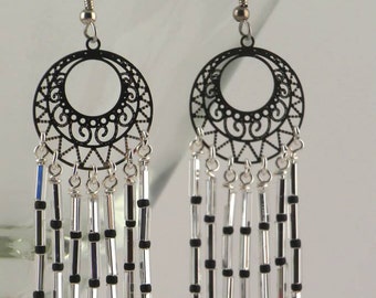 Rainbow colored Swarovski crystal and silver chandelier earrings