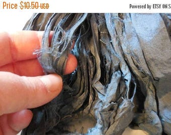 50 Yards, Charcoal Gray with Undertones Of BLUE. Runs Wide, Sari Silk Ribbon Skein, Fair Trade from India