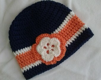 Crocheted Baby Girl Beanie,3-6 month,navy,peach,white,