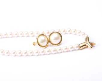 Napier Vintage 1960s Faux Pearl Necklace and Earring Set