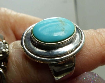 Barse Sterling Silver Sleeping Beauty Turquoise Ring ADJUSTABLE sZ 5-9 -6.4 grms- Stone 12x9MM, Head 20 x 15MM SM 1893