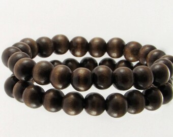 Wooden Bead Bracelet, 10mm Dark Wood Bead Bracelet, Wood Bracelet, Hand Strung Wood Bead Stretch Bracelet, Mens & Womens Wood Bead Bracelet