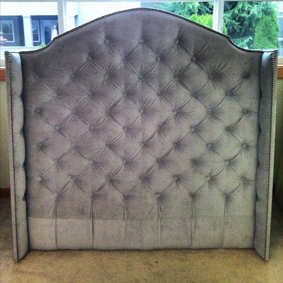 Diamond Tufted Velvet Wingback Headboard Full Tall