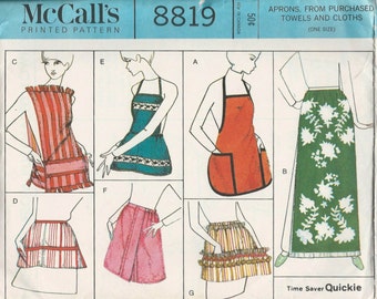 McCalls 8819 1960s Misses APRON Pattern Using TOWELS Full and Half Cobbler Tabard Cover Up Easy Womens Vintage Sewing Pattern One Size