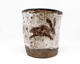 Ceramic Rabbit Cup Small Brown White Handmade Stoneware Pottery