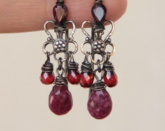 Sterling silver garnet earrings ruby earrings earrings artisan jewelry artisan earrings gemston earrings one of a kind earrings