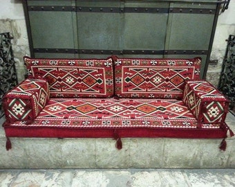 ARABIC Oriental Seating Set . Phrygia . Majlis - Rug Fabric - floor seating -Indoor / outdoor - Hookah lounge - Home 6pcs Hard Foam FILLED