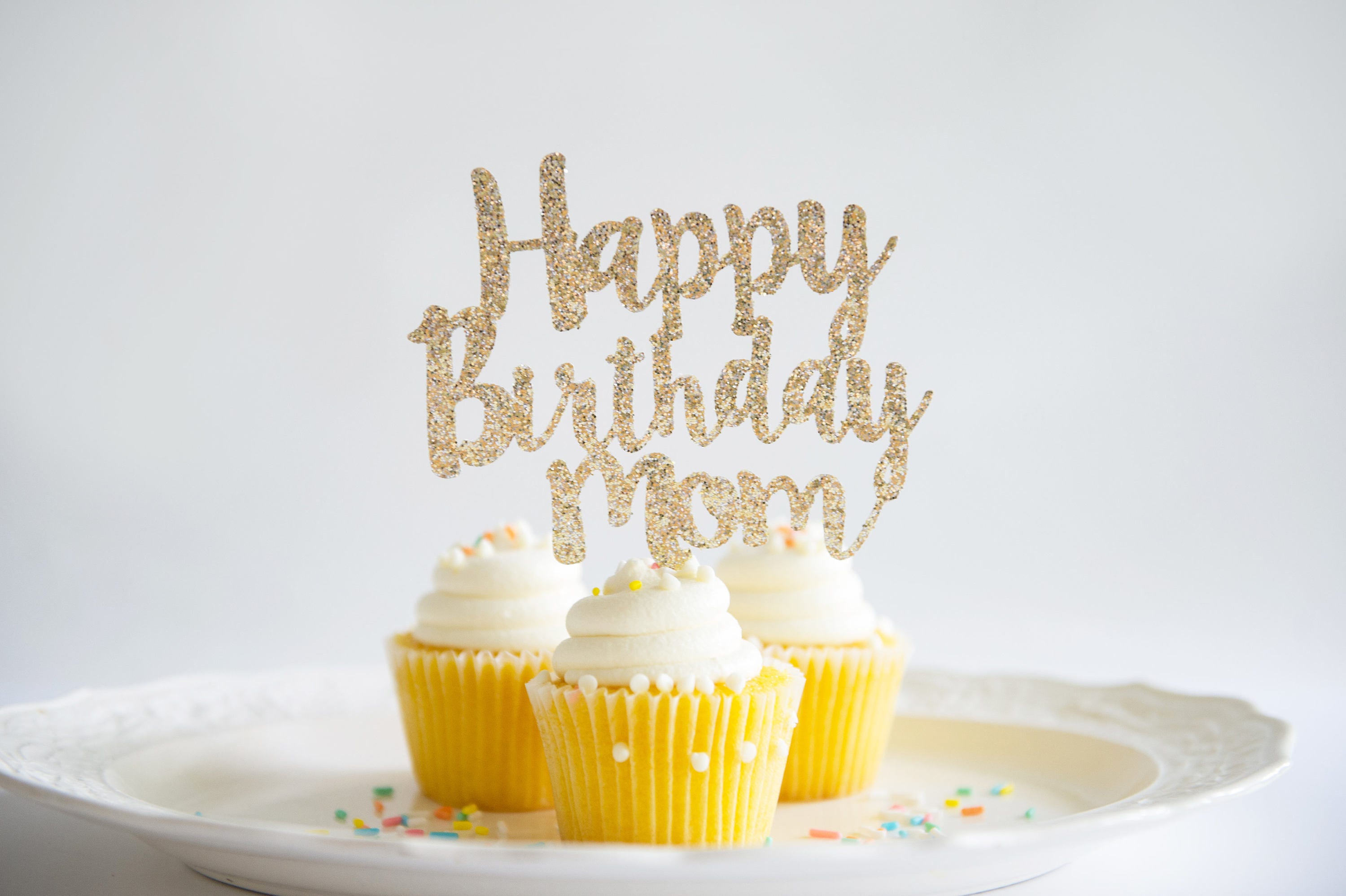 Happy Birthday Mom Cake Topper Glitter Party Decorations
