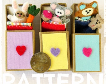 PATTERN: Matchbox Animal Bed - Felt mouse, rabbit and teddy patterns