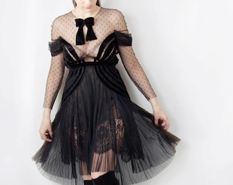 Evening dress, black dress, tulle dress, couture dress