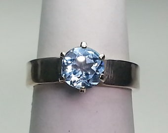 Natural Blue Topaz Sterling Silver Ring 1.52 ct. Size 6.5