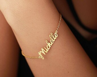 Personalized Name Bracelet- Custom Gold Bracelet-Gold Name Bracelets-Bridesmaid Gift-Personalized Gift-Valentine days-Valentine Gift