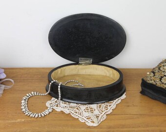 Vintage Ebony Trinket Box/Victorian Dressing Table Box/ Black Ebony Trinket Box (Ref1987M)