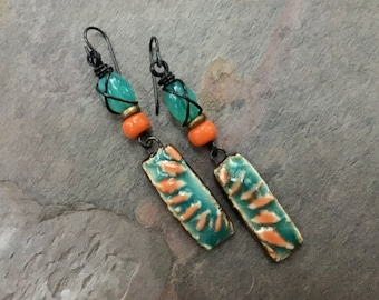 Summer Sunrise Ceramic Earrings, Unusual Summer Artisan Earrings, Boho Bohemian Festival Jewelry, HappyFishThings, SheFliesAgain