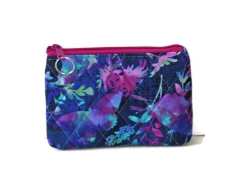 Quilted Zipper Pouch, Butterfly Coin Purse, Floral Zipper Bag, Cosmetics Bag, Purse Organizer, Quilted Coin Pouch, Butterfly Gift for Her
