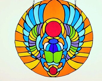 Stained glass egyptian scarab| beetle |