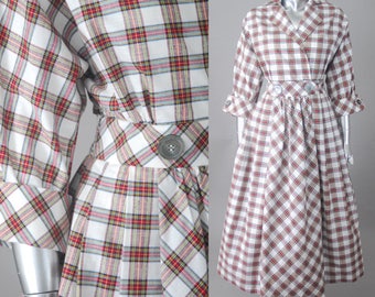 I. Magnin plaid day dress | 1980s plaid dress | vintage plaid shirt dress