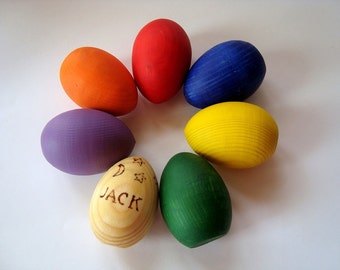 Custom wood eggs. Rainbow wood egg. Wooden eggs. Rainbow eggs. Montessori toys