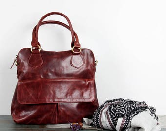 Burgundy Leather Bag, Leather Tote, Leather Handbag