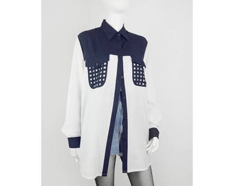 Two-coloured vintage blouse with chest pockets
