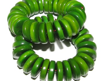 25 Forest Green Tagua Nut Beads, 13mm Rondelle Beads, FD, EcoBeads, Natural Beads, Organic Beads, Vegetable Ivory Beads