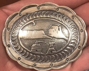 Large Vintage Sterling silver Navajo picture brooch/pin